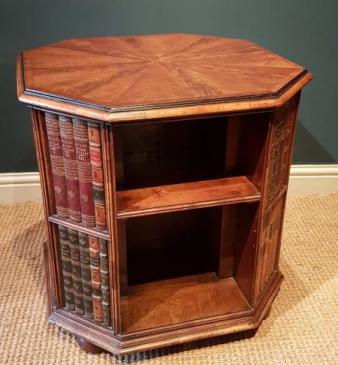 Edwardian Figured Walnut Revolving Bookcase