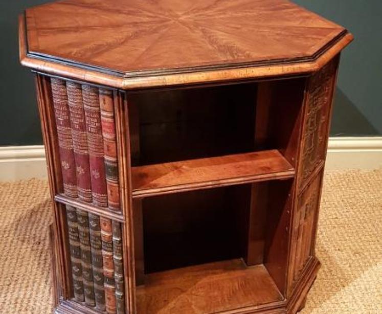 Edwardian Figured Walnut Revolving Bookcase - Image 1