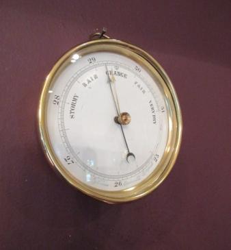 Antique Victorian Polished Brass Marine Barometer