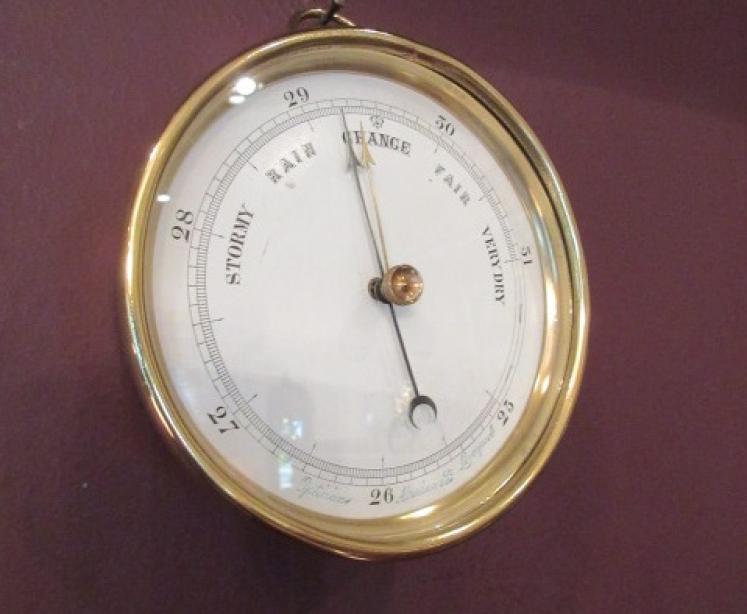 Antique Victorian Polished Brass Marine Barometer - Image 1