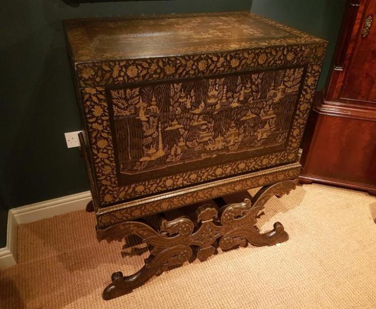 Antique George III Period Laquered Trunk on Original Stand - Image 1