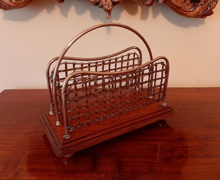Antique Brass & Polished Oak Letter Rack - Image 1