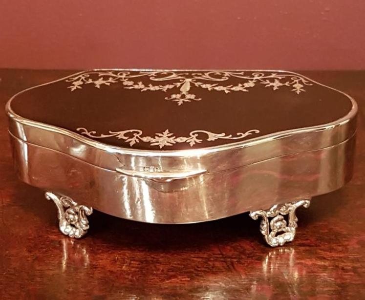 George V Period Antique Silver & Tortoiseshell Jewel Box - Image 1