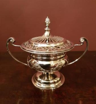 Edwardian Antique Fretted Silver Potpourri & Cover