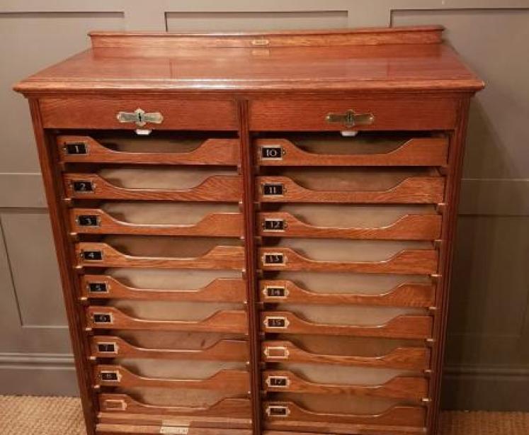 Antique Solid Oak Tambour Front Double File Cabinet - Image 1