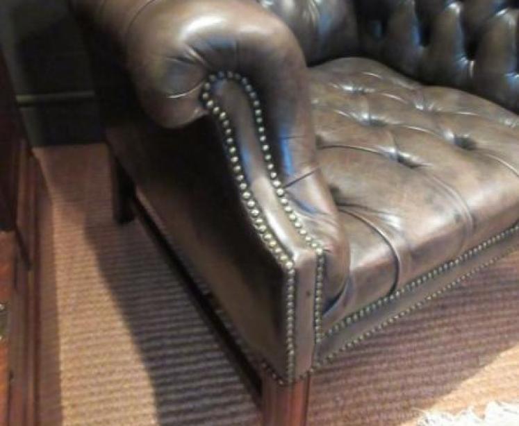 Antique Leather Buttoned Wing Back Armchair - Image 4