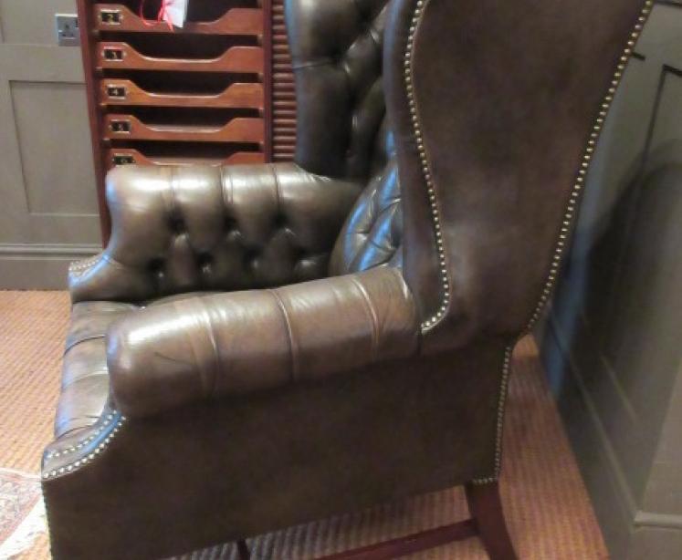 Antique Leather Buttoned Wing Back Armchair - Image 5