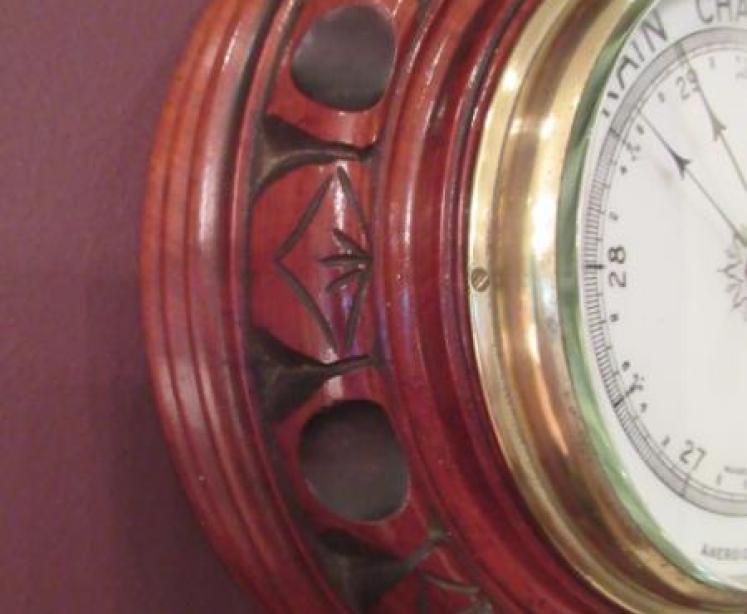 Antique Polished Walnut Deep Surround Barometer - Image 2