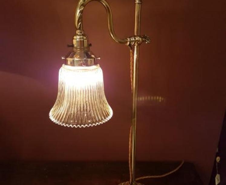 Rise and Fall Antique Desk Lamp with Holophane Shade - Image 5
