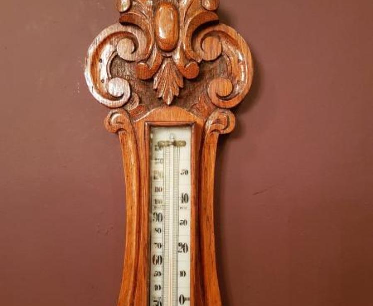 Victorian Carved Oak Android Banjo Barometer - Image 2