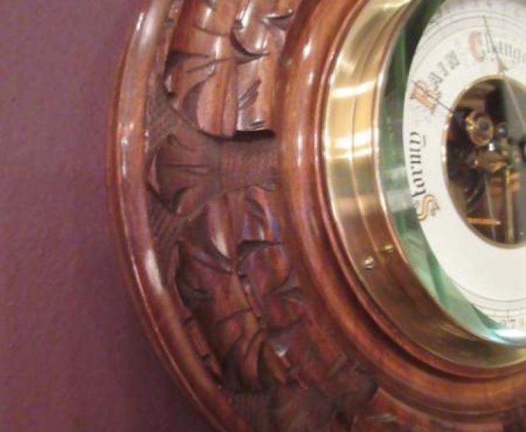 Antique Polished Walnut Visible Works Barometer - Image 2