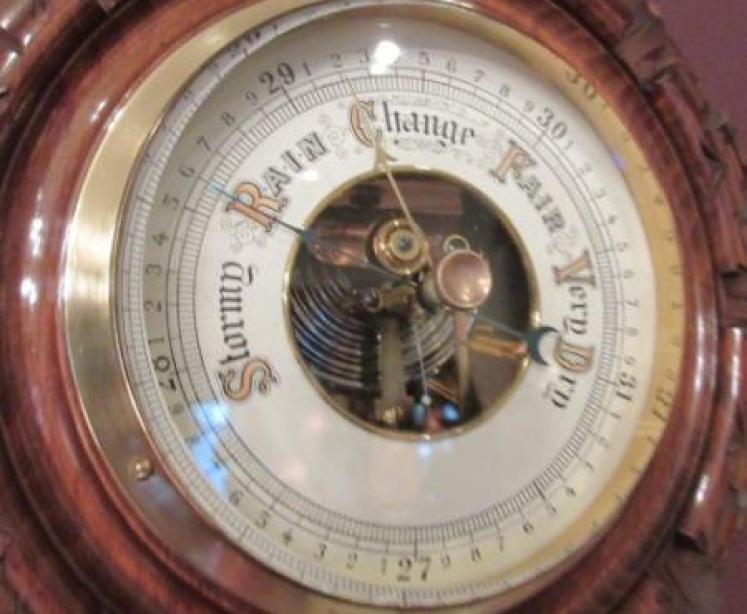 Antique Polished Walnut Visible Works Barometer - Image 5