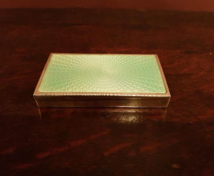 Superb Antique Engine Turned Enamel Silver Card Case - Image 1