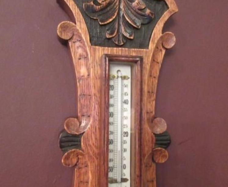 Small Victorian Polished Oak & Ebony Banjo Barometer - Image 3