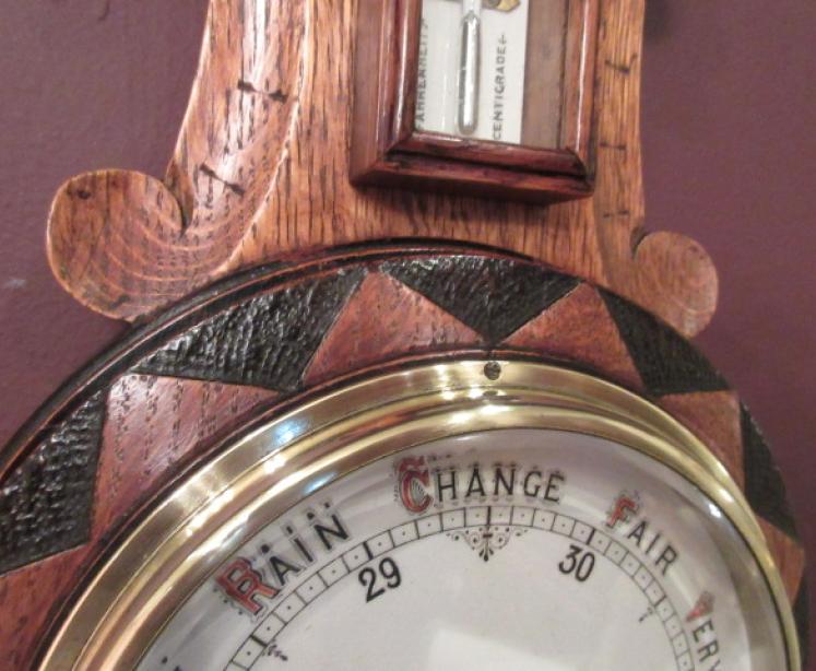 Small Victorian Polished Oak & Ebony Banjo Barometer - Image 4