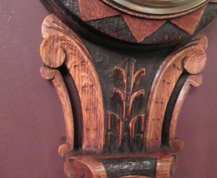 Small Victorian Polished Oak & Ebony Banjo Barometer - Image 5