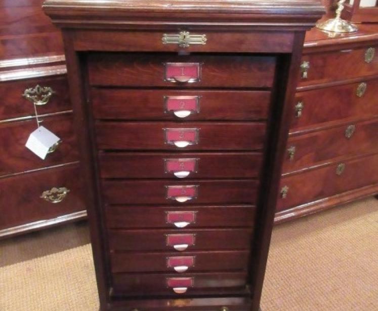 Antique Polished Mahogany Tambour Front Filing Cabinet - Image 1