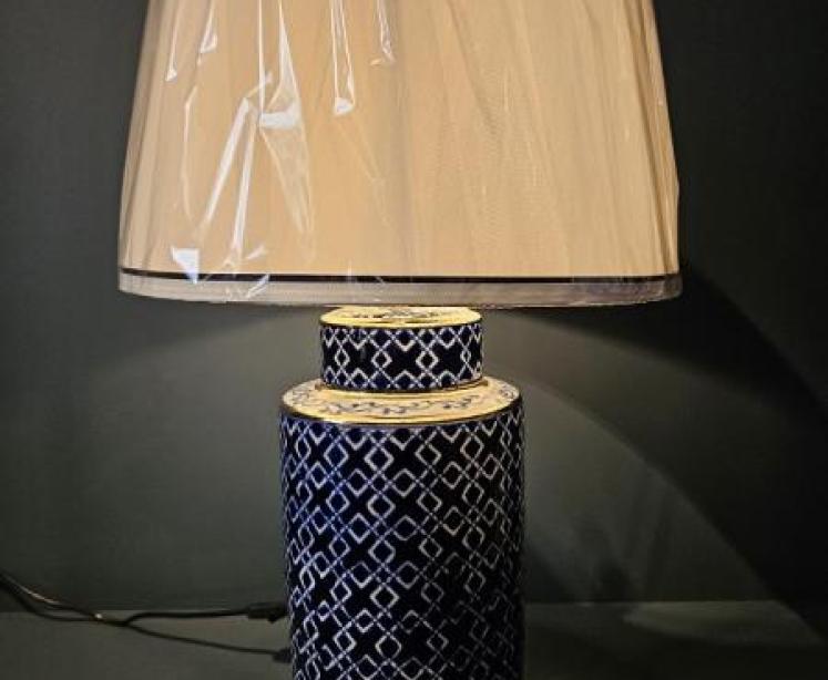 Blue and White Gilt Edge Lamp and Shade  - Image 6