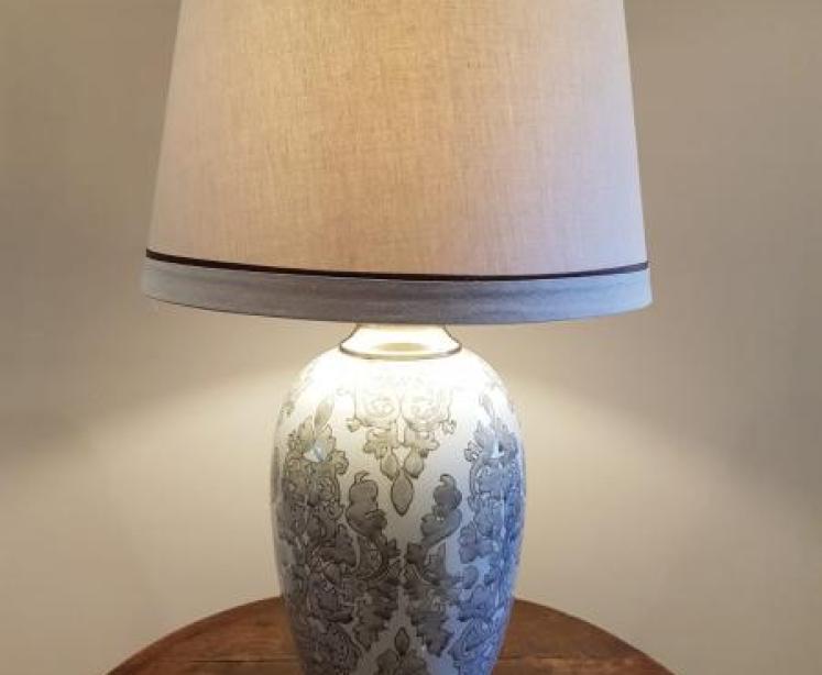 Grey Patterned Porcelain Table Lamp and Shade - Image 1