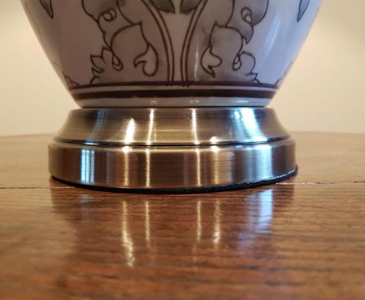 Grey Patterned Porcelain Table Lamp and Shade - Image 4