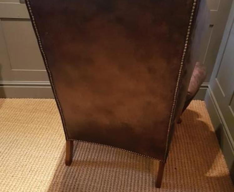 Antique Wing Back Armchair with Original Hide Upholstery  - Image 2