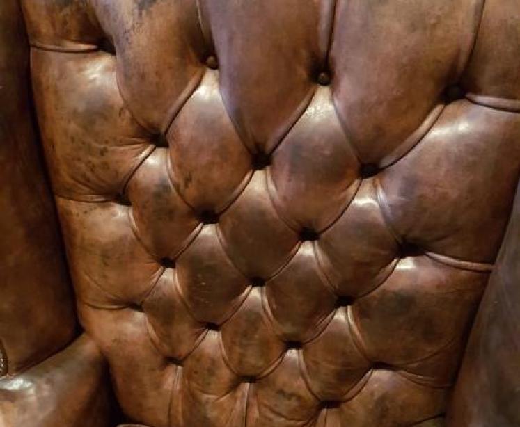 Antique Wing Back Armchair with Original Hide Upholstery  - Image 4