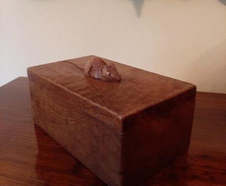 Early Mouseman Adzed Oak Lidded Box - Image 1