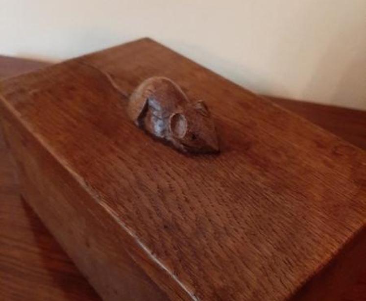 Early Mouseman Adzed Oak Lidded Box - Image 2