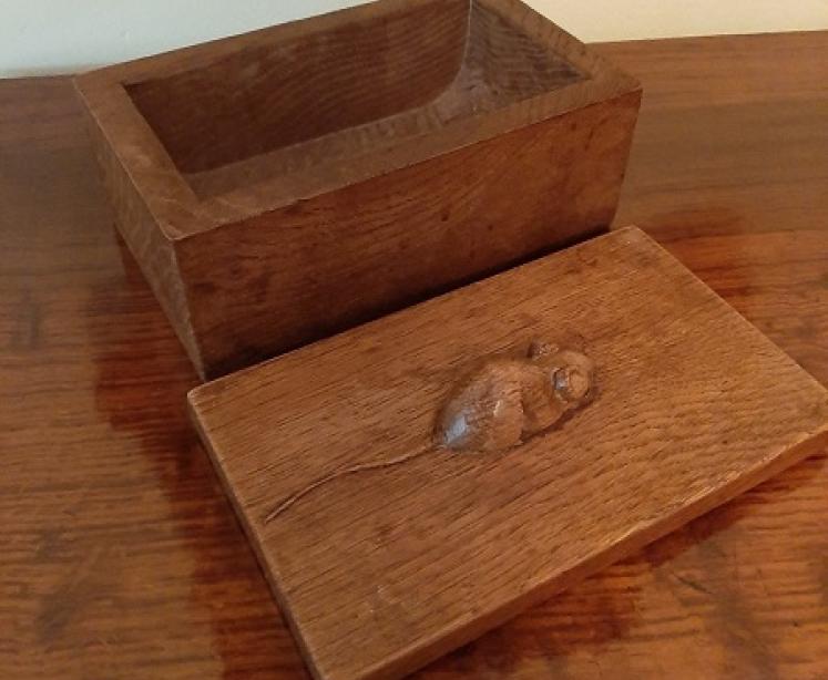 Early Mouseman Adzed Oak Lidded Box - Image 3