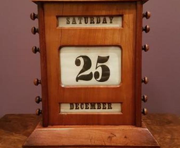 Large Antique Walnut Perpetual Desk Calendar  - Image 1