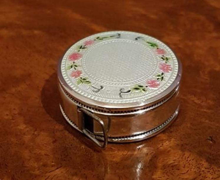 Edwardian Silver and Engine Turned Enamel Tape Measure - Image 1