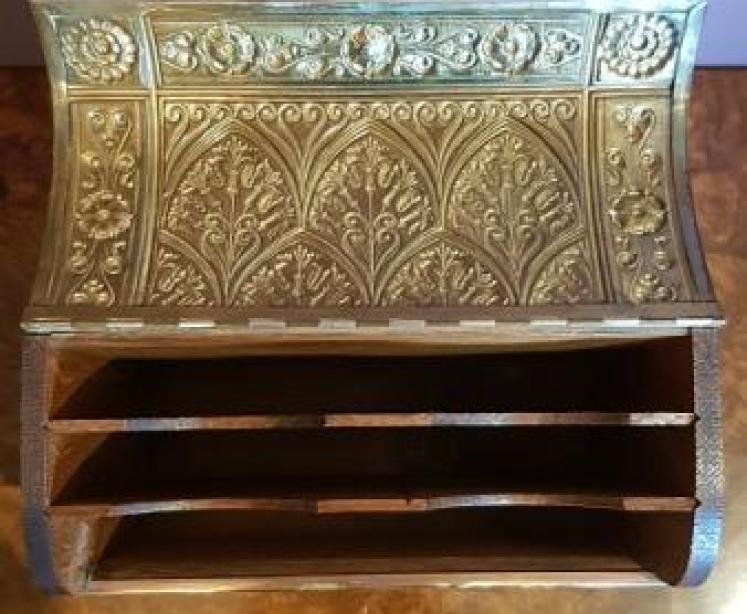 Antique Oak & Brass Desktop Stationery Box - Image 2