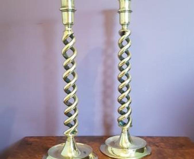Pair of Victorian Barley Twist Candlesticks - Image 1