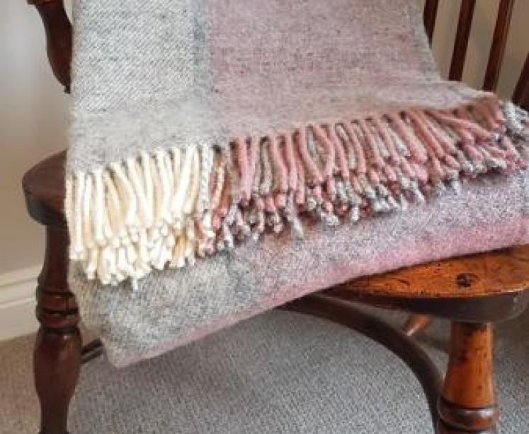 Tweedmill Block Check Dusky Pink & Grey Throw OUT OF STOCK - Image 1