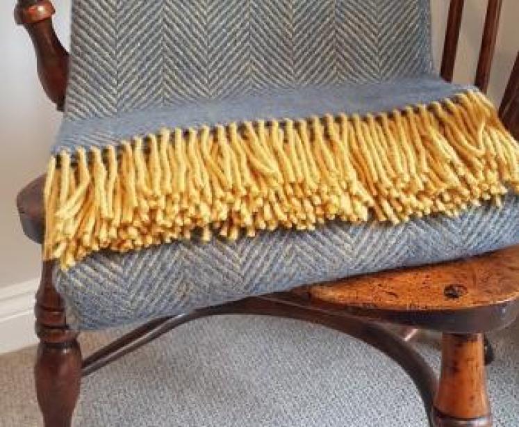 Tweedmill Herringbone Navy & Mustard Throw  - Image 1
