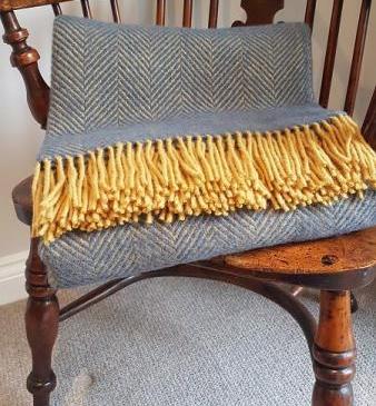 Tweedmill Herringbone Navy & Mustard Throw 