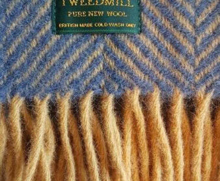 Tweedmill Herringbone Navy & Mustard Throw  - Image 2