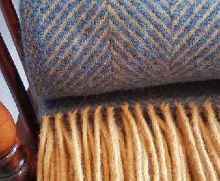 Tweedmill Herringbone Navy & Mustard Throw  - Image 3