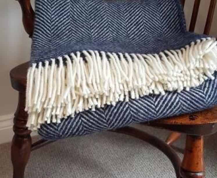 Tweedmill Fishbone Navy Throw  - Image 1