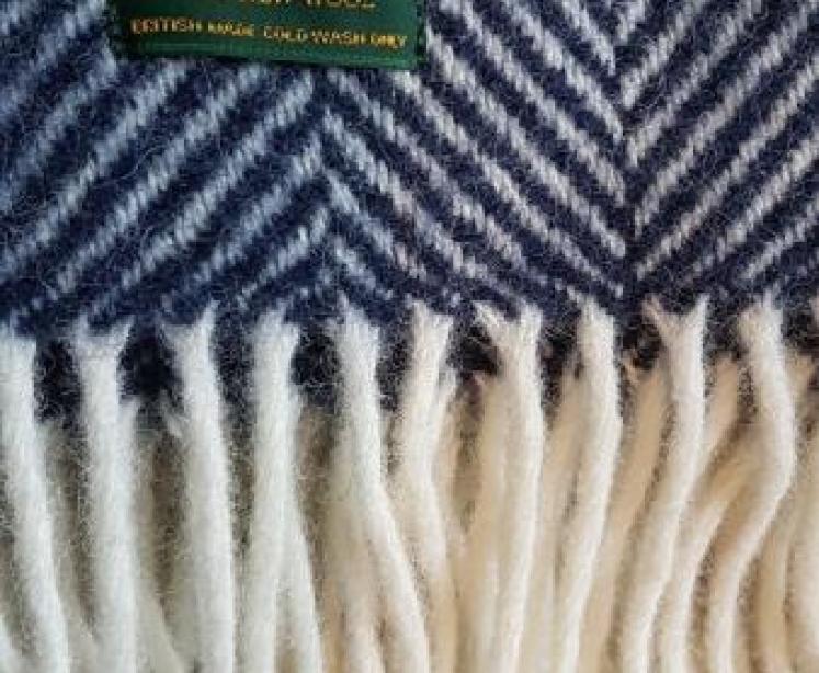 Tweedmill Fishbone Navy Throw  - Image 2