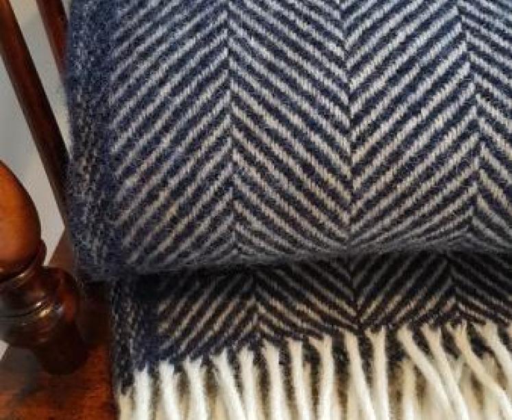 Tweedmill Fishbone Navy Throw  - Image 3