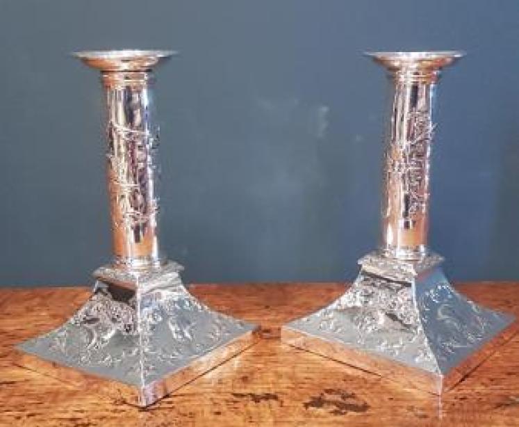 Pair of Antique Solid Silver Candlesticks  - Image 1