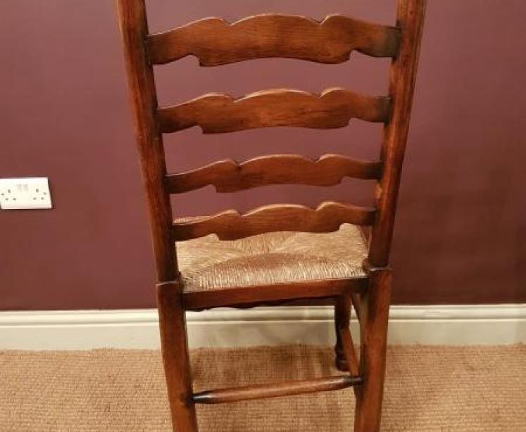 Set of Six Ash and Elm Rush Seat Ladder Back Chairs - Image 4