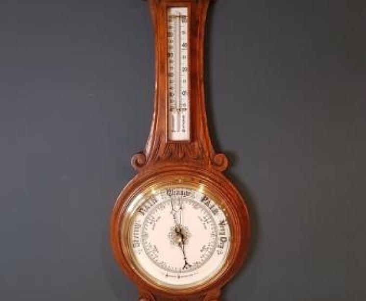 Victorian Carved Oak Banjo Barometer - Image 1