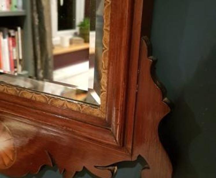Antique Mahogany Sheraton Inlaid Wall Mirror - Image 2