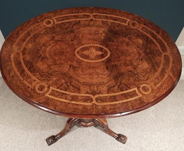 Superb Mid Victorian Burr Inlaid Walnut Lamp Table - Image 2