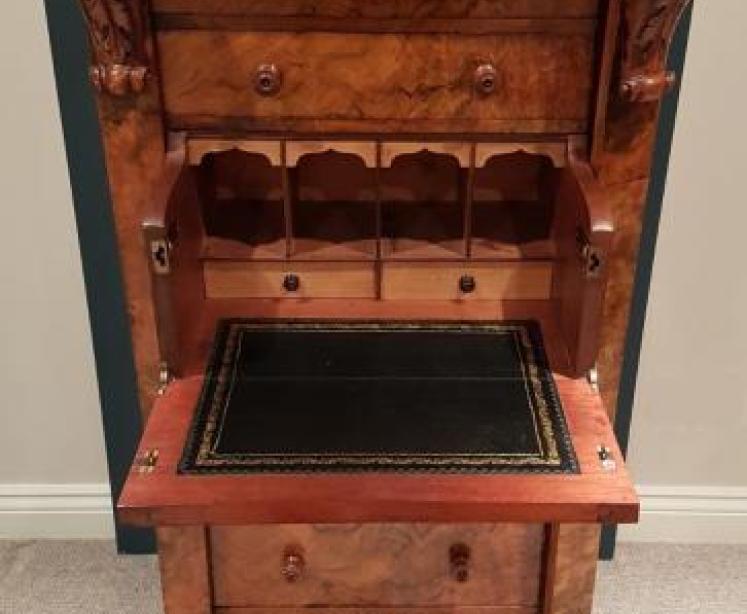 Early Victorian Burr Walnut Secretaire Wellington Chest - Image 1