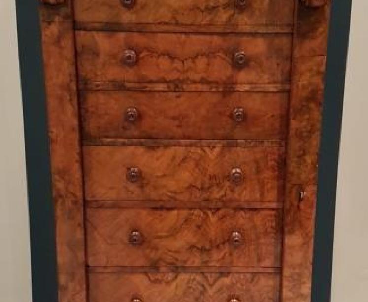 Early Victorian Burr Walnut Secretaire Wellington Chest - Image 2