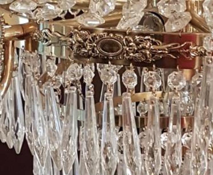 Antique Cut Crystal and Brass Chandelier - Image 6