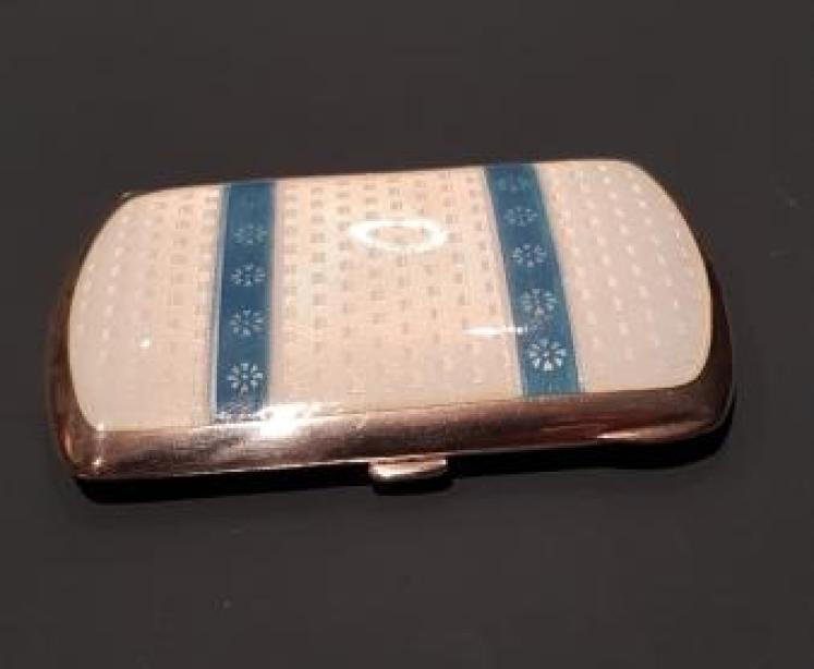 Antique Silver & Blue Banded Enamel Card Case - Image 1